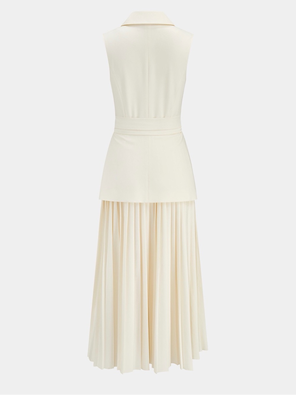 Commense Cream Sleeveless Belted Pleated Midi/Maxi Dress - Picture 3 of 5